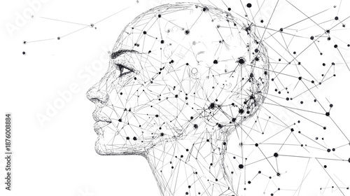 Human Head with Network Connections and Dots.