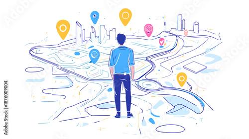 Man Standing in Front of City Map.