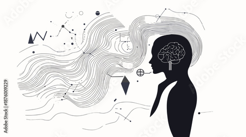 Silhouette of Person with Brain Illustration.
