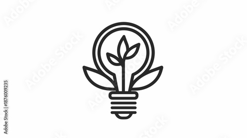 Simple Line Art Light Bulb with Leaves.