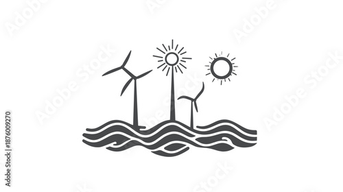 Wind Turbines and Sun Illustration.