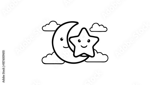 kids room wallpaper in black and white vector, vector, moon, star, cloud, moon logo, rocket, elephant, bear, teddy bear, cute cloud, zaraff, sky, night scene, sun moon stars coloring sketch, crescent,