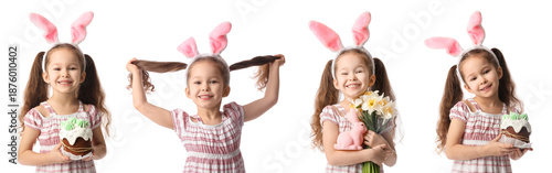 Set of little girl with bun...