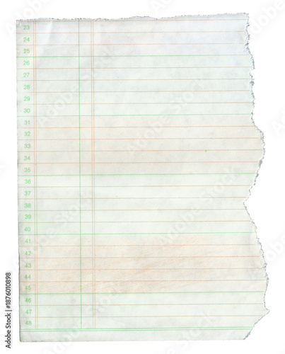 Φωτογραφία Aged torn ledger paper with numbered rows