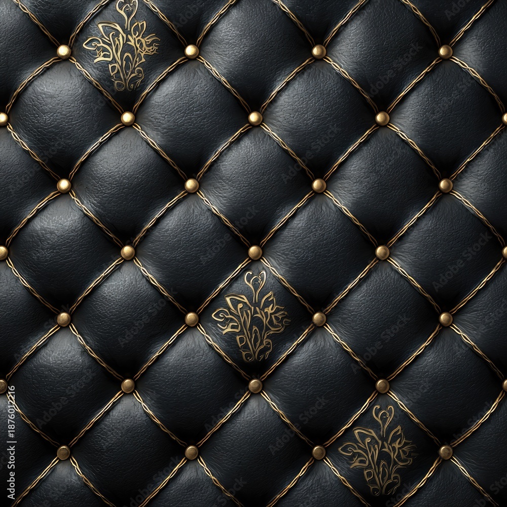 Obraz premium Luxurious, dark quilted pattern with gold stitching and decorative detailing