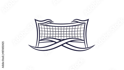 A minimalist line drawing of a sports net with decorative curved lines below.