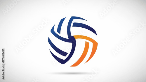Abstract stylized volleyball logo with blue and orange curved panels on a white background.