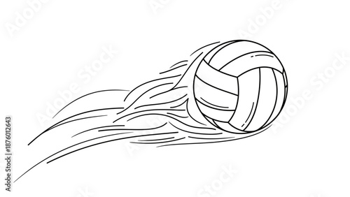 A dynamic illustration of a volleyball in motion, depicted with speed lines trailing behind it.
