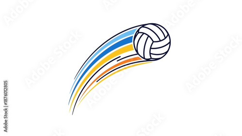 A minimalist black and white line drawing of a volleyball with a ring orbiting it.