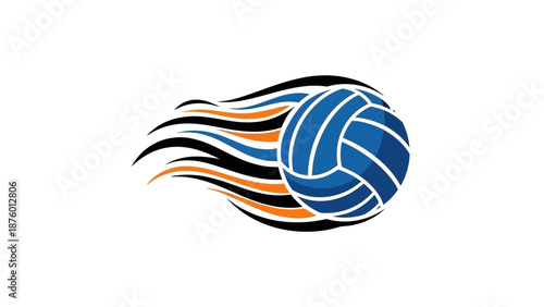 A minimalist black and white line drawing of a volleyball with a ring orbiting it.