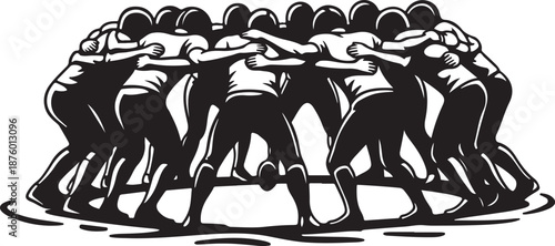 Teamwork and unity in a circular tug of war