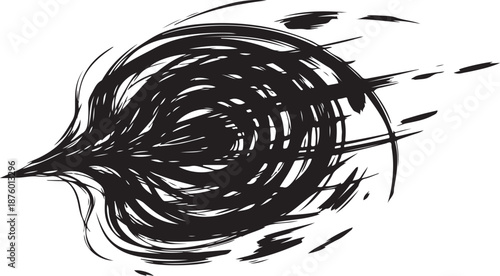 Abstract Black Bird Illustration with Swirling Lines and Motion