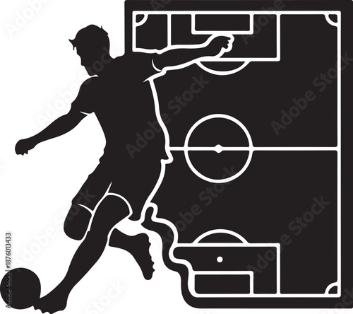 Soccer player kicking ball in action on field diagram