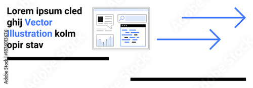Business processes, data analysis, navigation, web design, online interfaces, digital progress. Abstract dashboard interface with two navigation arrows. Business processes and data analysis concepts