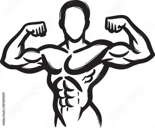 Muscular Man Flexing Arms and Showing Strength and Power