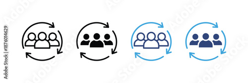 User Group Sync Icon Set with Circular Arrows, Team Refresh and Collaboration Vector Illustration