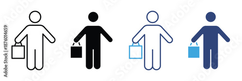 Businessman briefcase icon set, office worker carrying bag symbol, professional employee business icon, corporate people illustration, vector illustration