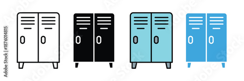 Wardrobe cabinet icon set, clothes locker furniture symbol, storage closet interior icon, modern wardrobe furniture vector illustration
