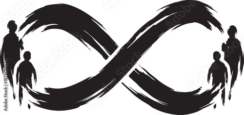 Family Bond Represented by Infinite Loop Silhouette Vector Graphic