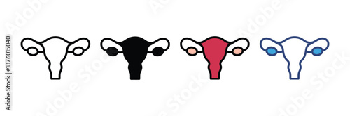 Uterus Icon Set, Female Reproductive Organ Symbol, Gynecology and Women Health Vector Illustration