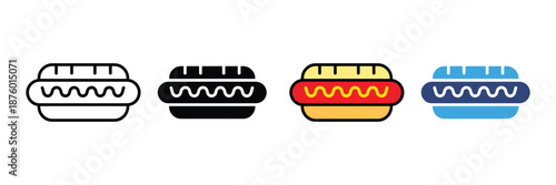 Hot Dog Icon Set, Fast Food Sausage Sandwich Symbol, Street Food Snack Vector Illustration