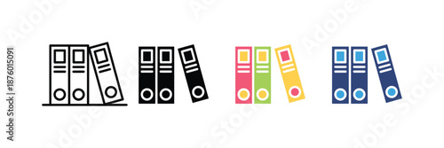 Office File Binder Icon Set, Document Folder Storage Symbol, Business Archive Vector Illustration