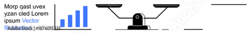 Business strategy, data interpretation, financial planning, decision-making, trade-offs, corporate analysis. Bar chart next to a balance scale illustration. Business strategy and data interpretation