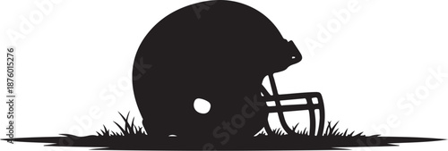 American Football Helmet Silhouette on Grass Field Background