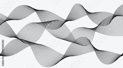 Abstract wave line pattern background black curved lines on white minimal design