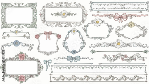 Ornate Decorative Borders and Frames Hand Drawn Sketch Style.