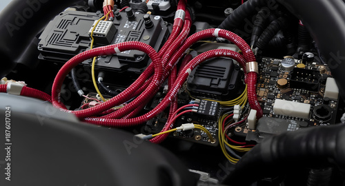 Close-Up of Automotive Electronics and Wiring Harness Inside Modern Car