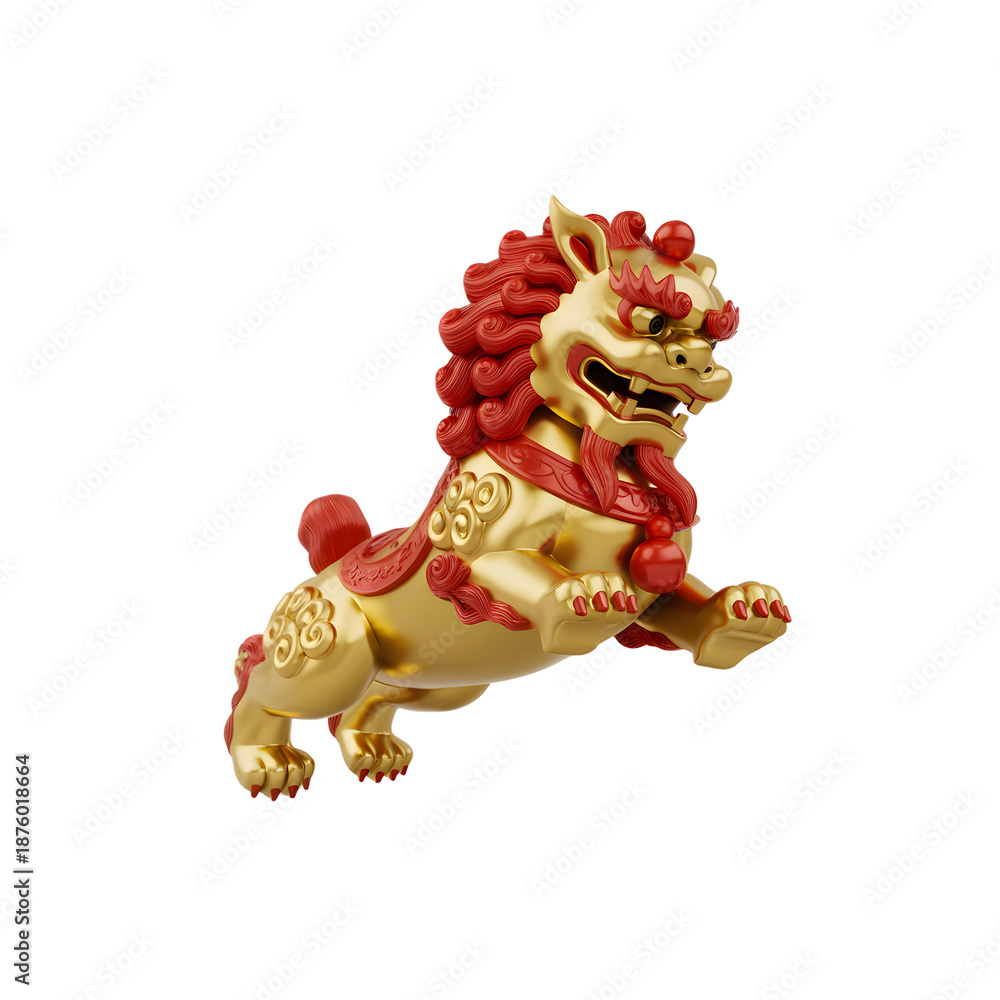 Fototapeta premium Traditional Chinese golden lion dance statue