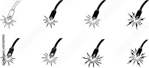 cable, wire, spark, electric, hazard, danger, short, circuit, broken, damaged, power, electricity, silhouette, icon, vector