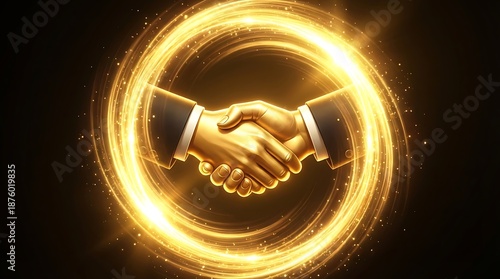 Business handshake with a glowing golden