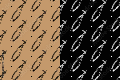 Pliers tool garden with diamond hand drawn seamless pattern background for merchandise. Metal tongs utility motif wallpaper. Pincers equipment repeating surface for agrarian. Vector Illustration