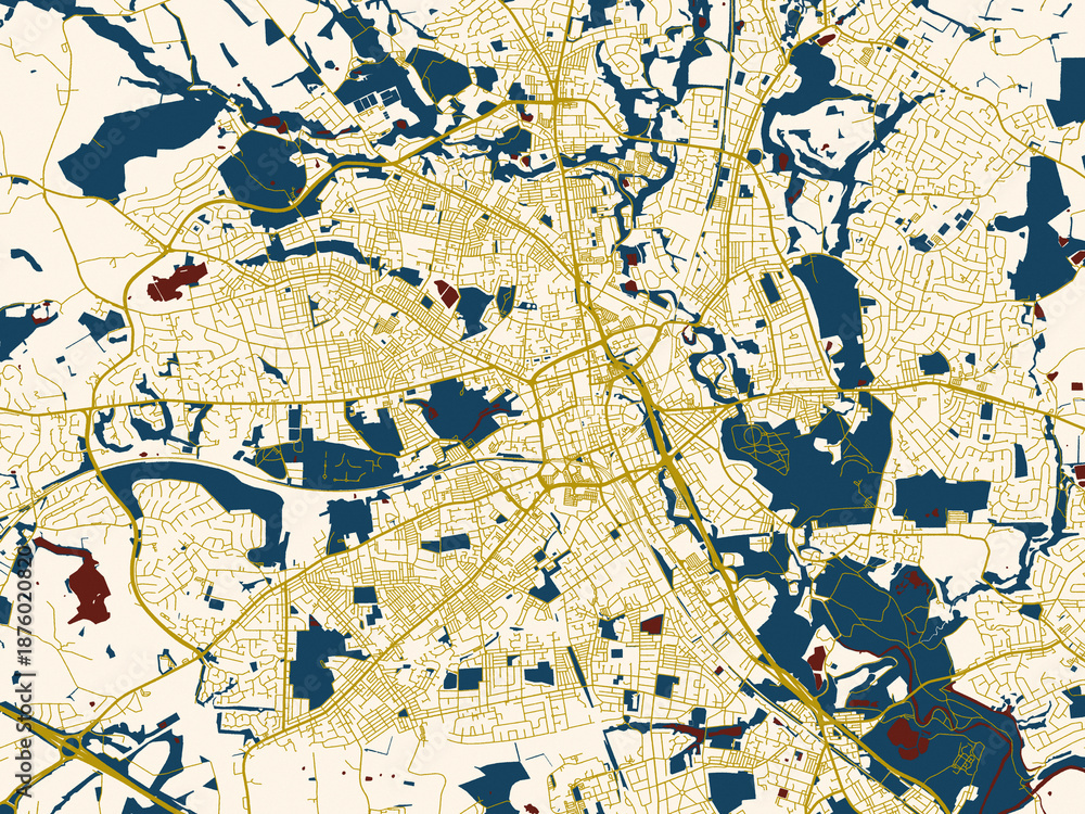 Fototapeta premium Graphic city map artwork of Bolton, United Kingdom
