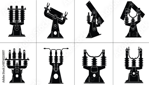 electrical, substation, isolator, switch, voltage, circuit, breaker, power, energy, engineering, silhouette, icon, infrastructure, transmission, utility