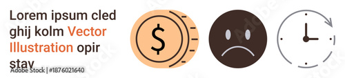 Financial challenges, emotional stress, time management, budgeting, deadlines, productivity. ion of a coin, sad face and clock. Financial challenges and emotional stress concept