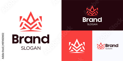 Creative minimalist monogram crown, Logo icon design vector illustration or modern luxury symbol initial alphabet letter sign with red geometric line style for brand identity business