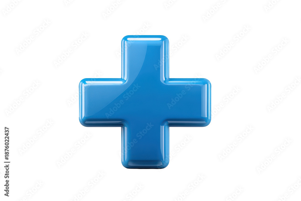 Fototapeta premium Glossy Blue Plus Sign Symbol Isolated on Black Background image