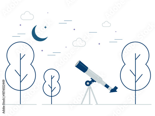 Night Sky Observation  Flat Design Illustration