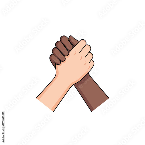 Two hands of different skin tones holding each other