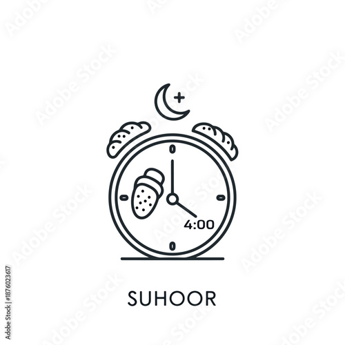 Islamic Suhoor Meal Time Reminder Alarm Clock Crescent Moon Symbol Digital Display 4 AM Notification Concept for Early Morning Pre Dawn Eating and