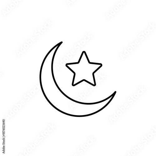 Celestial Body Crescent Moon And Star Simple Outline Icon Space Astronomy Night Sky Celestial Symbol Clean Line Art Isolated On White Background