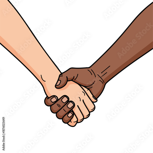 Two hands of different skin tones holding each other