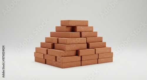 Stacked bricks form a pyramid shape, showcasing symmetry and construction, ideal for building designs.