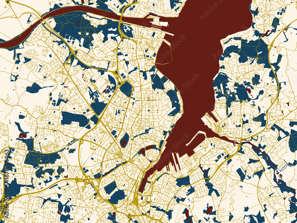 Fototapeta premium City street layout map of Kiel, Germany