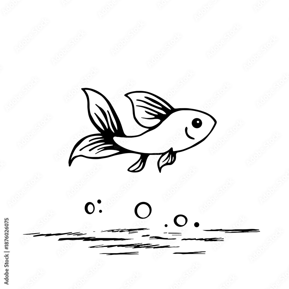 Obraz premium Betta Fish. Betta Fish simple black and white line art vector logo