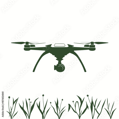 Smart Agriculture Drone Icon, Vector Solid Black Silhouette for Precision Farming, Agrotech, and Autonomous Field Monitoring