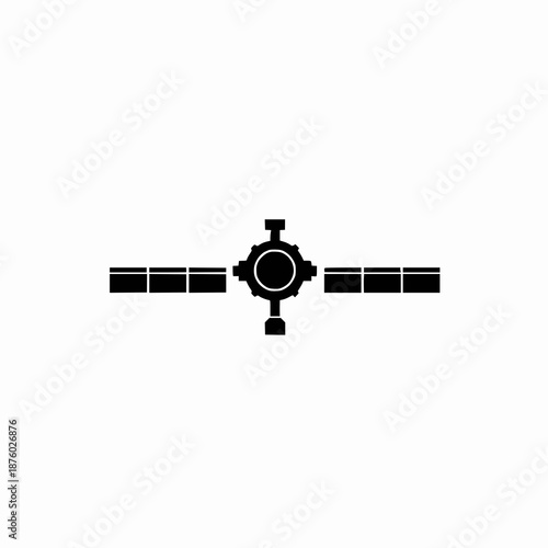 Space Technology Satellite Icon, Vector Solid Black Silhouette for Telecommunications, GPS, and Orbital Exploration